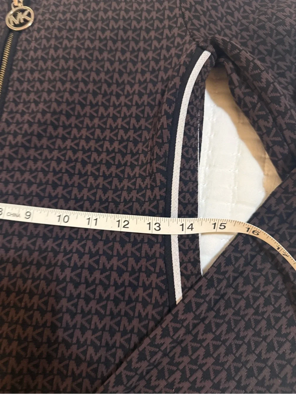 Michael Kors Brown and Black MK-Print Zip-Front Long-Sleeve Dress